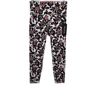 Wildfox Pink Black Abstract Roses Skinny Large L Stretch Athletic Women NWT New